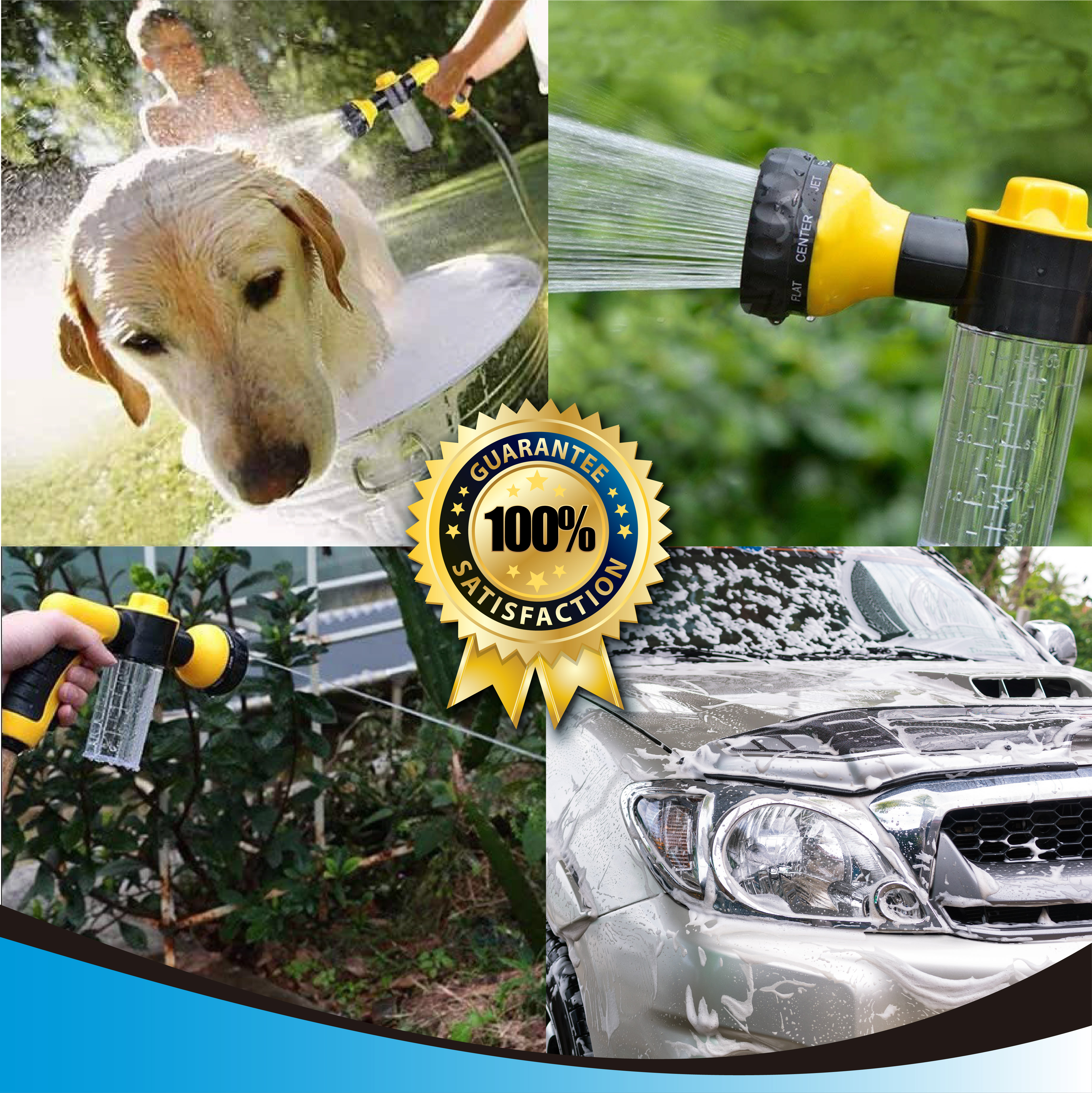 LoboJack Foam Sprayer Gun, Pressure Nozzle for Car Wash, Watering Plants, Pet Shower, Outdoor Fun - 8 Watering Patterns and Soap Dispenser, Yellow
